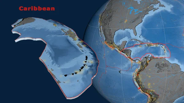 Карибская Тектоническая Плита Описана Экструдирована Представлена Земном Шаре Топография Батиметрия — стоковое фото