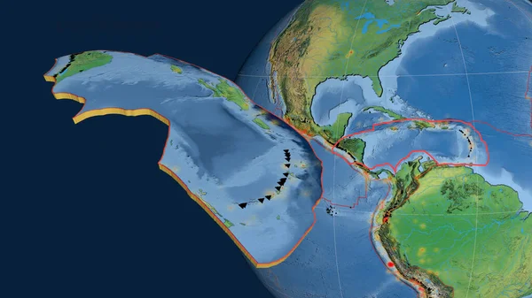Plaque Tectonique Caribéenne Extrudée Présentée Contre Globe Carte Topographique Terre — Photo