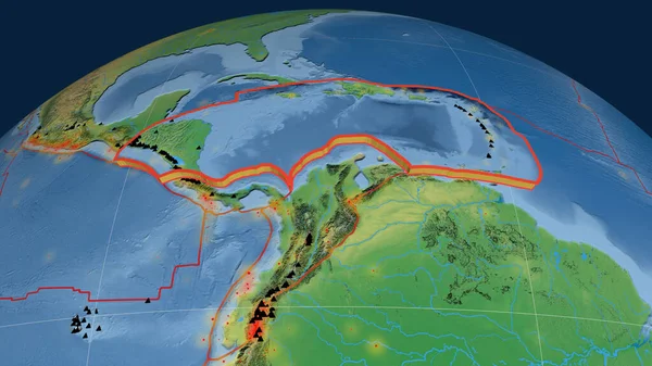 Karibische Tektonische Platte Auf Dem Globus Extrudiert Topographische Karte Der — Stockfoto