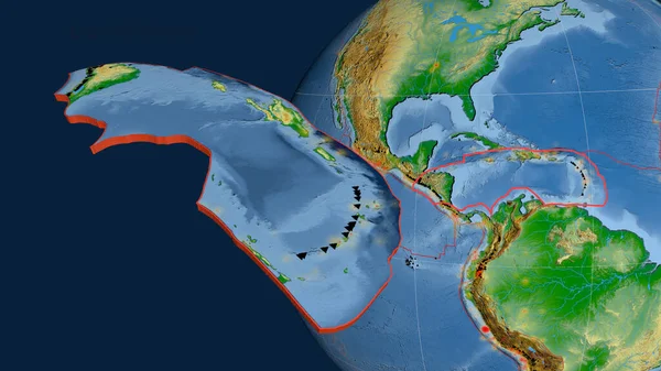 Карибская Тектоническая Плита Экструдирована Представлена Земном Шаре Цветная Физическая Карта — стоковое фото