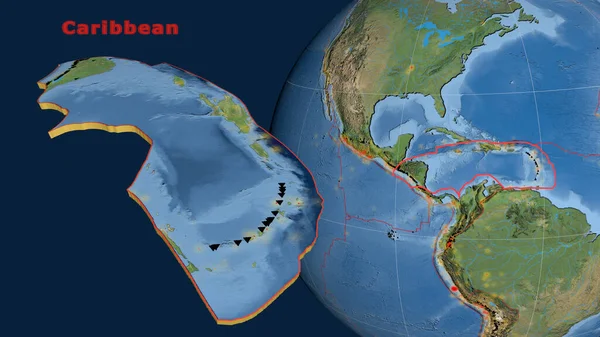 Die Karibische Tektonische Platte Wird Gegen Den Globus Beschrieben Extrudiert — Stockfoto