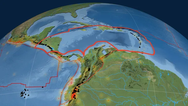 Karibská Tektonická Deska Nastíněná Zeměkouli Satelitní Snímky Vykreslování — Stock fotografie