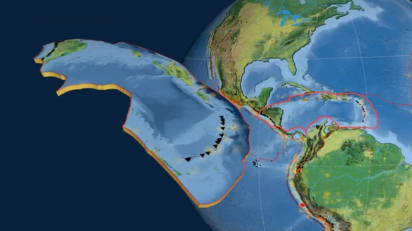 Piastra Tettonica Caraibica Estrusa Presentata Contro Globo Mappa Topografica Rendering — Foto Stock