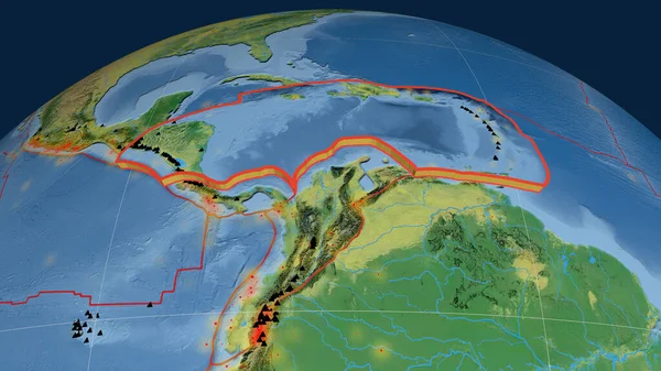 Карибська Тектонічна Плита Була Витягнута Земну Кулю Топографічна Карта Візуалізація — стокове фото