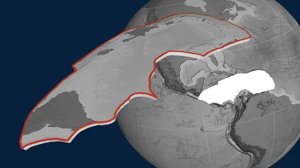 Karibská Tektonická Deska Vytlačená Předkládaná Proti Zeměkouli Mapa Výšky Stupních — Stock fotografie