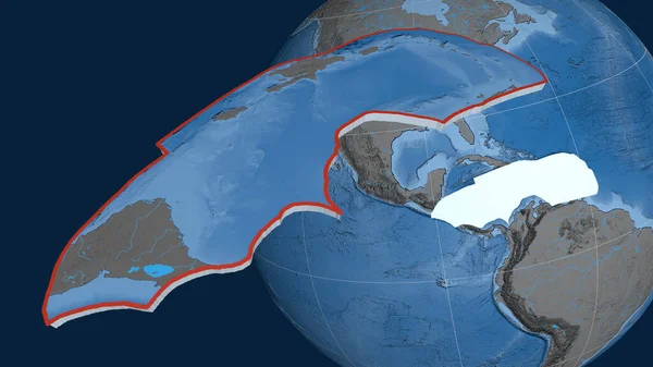 Caribische Tektonische Plaat Geëxtrudeerd Gepresenteerd Tegen Wereldbol Topografie Bathymetrie Gekleurde — Stockfoto