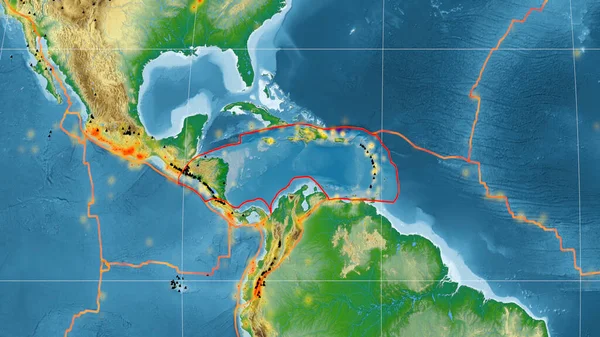 Placa Tectônica Caribenha Delineada Mapa Físico Cores Global Projeção Kavrayskiy — Fotografia de Stock