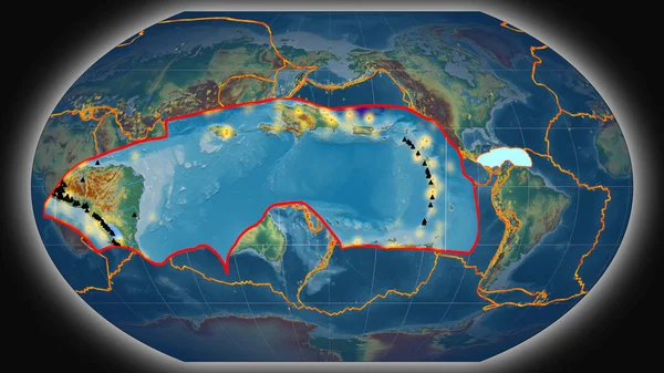 Karibiska Tektoniska Plattan Extruderades Och Presenteras Mot Den Globala Topografiska — Stockfoto