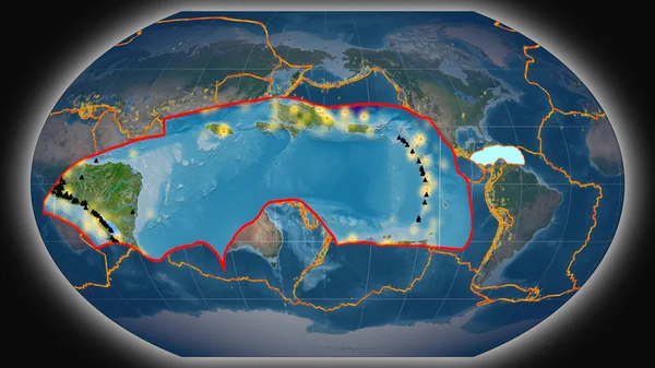 Karayip Tektonik Plakası Kavrayskiy Projeksiyonundaki Küresel Uydu Görüntülerine Karşı Çıktı — Stok fotoğraf