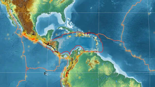 Caribische Tektonische Plaat Geschetst Globale Topografische Reliëfkaart Kavrayskiy Projectie Weergave — Stockfoto