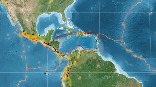 Piastra Tettonica Caraibica Delineata Sulle Immagini Satellitari Globali Nella Proiezione — Foto Stock