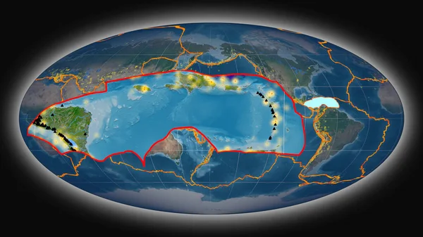 Karibská Tektonická Deska Vytlačená Prezentovaná Proti Globálním Satelitním Snímkům Mollweidově — Stock fotografie