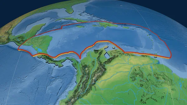 Карибська Тектонічна Плита Була Витягнута Земну Кулю Природна Топографічна Карта — стокове фото