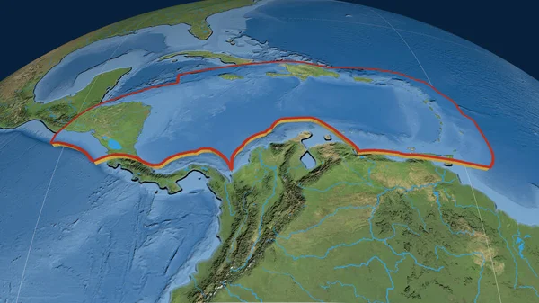 Karibská Tektonická Deska Vytlačená Zeměkouli Satelitní Snímky Vykreslování — Stock fotografie