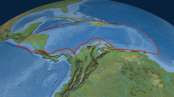 カリブ海地殻プレートは 地球上で輪郭を描きました 衛星画像 3Dレンダリング — ストック写真