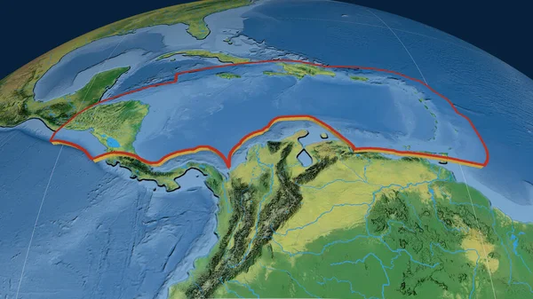Карибська Тектонічна Плита Була Витягнута Земну Кулю Топографічна Карта Візуалізація — стокове фото