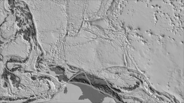 Las Placas Tectónicas Bordean Mapa Elevación Bilevel Las Áreas Adyacentes — Foto de Stock
