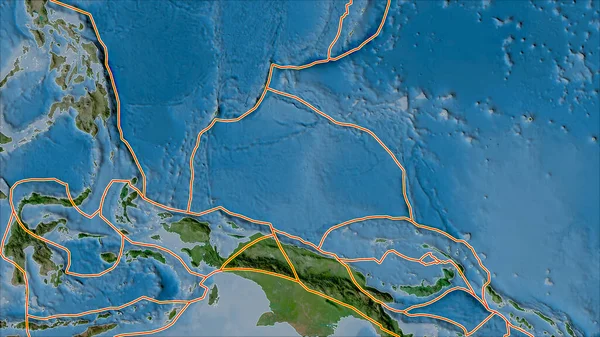 Tektonische Platten Grenzen Auf Der Satelliten Karte Gebiete Die Das — Stockfoto