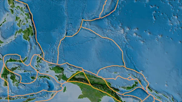 Placas Tectónicas Bordes Satélite Mapa Las Áreas Adyacentes Zona Placas — Foto de Stock