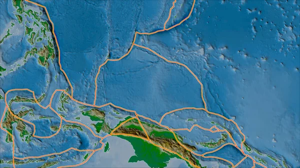 Las Placas Tectónicas Bordean Mapa Físico Las Áreas Adyacentes Área — Foto de Stock