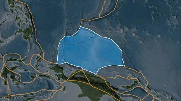 衛星上のキャロライン構造プレートの概要隣接する領域の飽和によって分離された地図 ヴァン グリンテンI予測 斜めの変換 — ストック写真