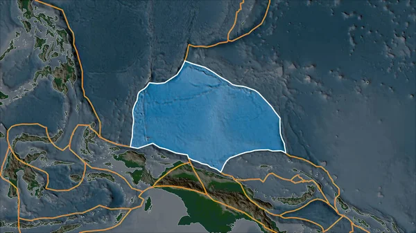 Haritada Caroline Tektonik Plakası Çizilmiş Bitişik Bölgelerdeki Dedoygunluk Nedeniyle Ayrılmış — Stok fotoğraf