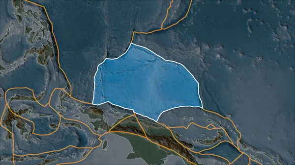 Outlined Caroline Tectonic Plate Relief Map Separated Desaturation Its Adjacent — Stock Photo, Image