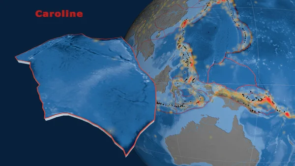 Caroline Tektonisk Platta Beskrivs Extruderas Och Presenteras Mot Världen Topografi — Stockfoto