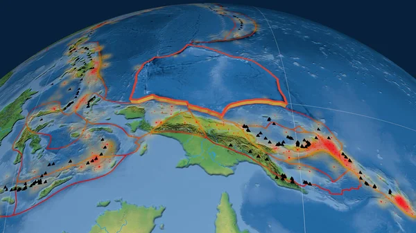 Płytka Tektoniczna Caroline Wytłoczona Kuli Ziemskiej Mapa Topograficzna Naturalnej Ziemi — Zdjęcie stockowe