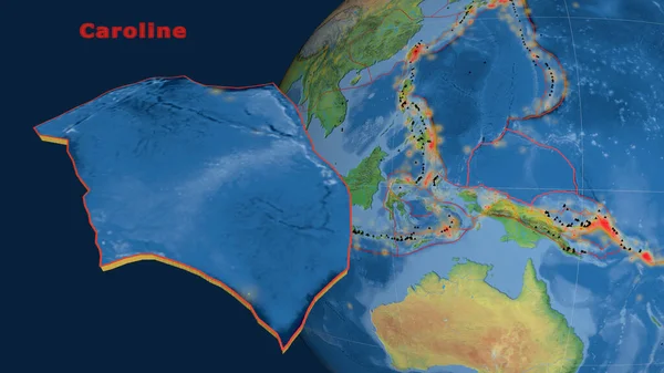 Каролинская Тектоническая Плита Описана Экструдирована Представлена Земном Шаре Природная Топографическая — стоковое фото