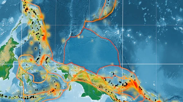 Płyta Tektoniczna Caroline Zarysowana Globalnej Mapie Fizycznej Koloru Projekcji Kavrayskiy — Zdjęcie stockowe