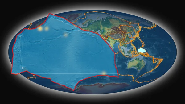 Caroline Tektonische Plaat Geëxtrudeerd Gepresenteerd Tegen Globale Topografische Reliëfkaart Mollweide — Stockfoto