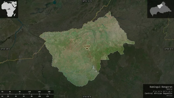 中非共和国省Bamingui Bangoran 卫星图像 以信息覆盖的形式呈现在其国家区域上 3D渲染 — 图库照片