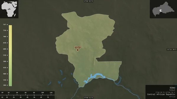 中央アフリカ共和国のケモ県 湖や川と色シェーダーデータ 有益なオーバーレイとその国の領域に対して提示形状 3Dレンダリング — ストック写真