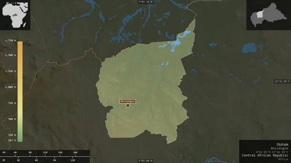 Ouham Prefectura República Centroafricana Datos Sombreado Colores Con Lagos Ríos — Foto de Stock