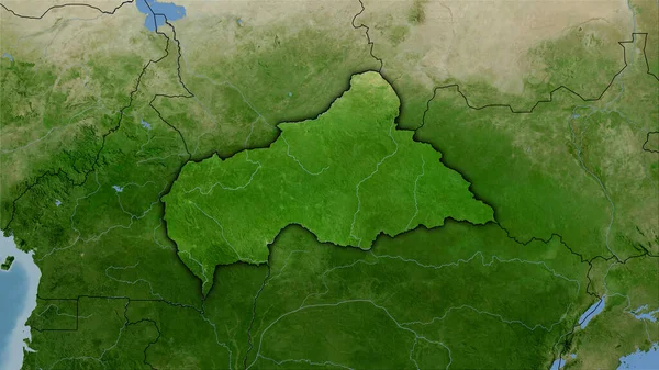 Central African Republic area on the satellite B map in the stereographic projection - raw composition of raster layers with dark glowing outline