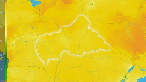 Orta Afrika Cumhuriyeti Bölgesinin Sıcak Çeyreğinin Ortalama Sıcaklığı Efsanevi Stereografik — Stok fotoğraf