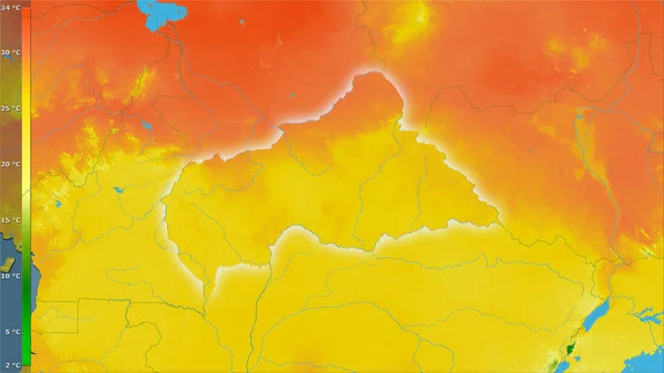 Orta Afrika Cumhuriyeti Bölgesinin Sıcak Çeyreğinin Ortalama Sıcaklığı Efsanevi Stereografik — Stok fotoğraf