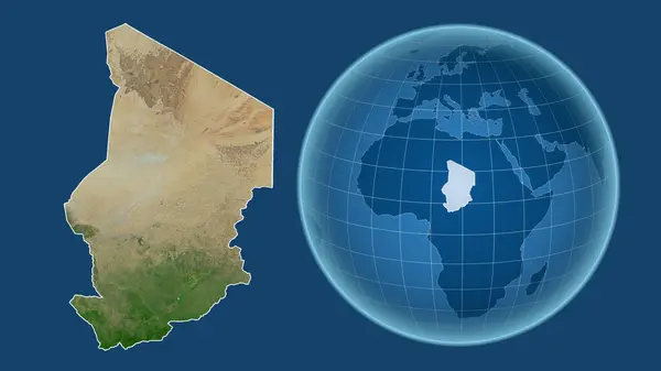 Tchad Globe Avec Forme Pays Contre Carte Zoomée Avec Son — Photo