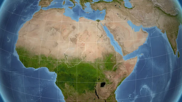 Csád Szomszédság Távoli Perspektíva Ország Körvonalaival Műholdas Képek — Stock Fotó