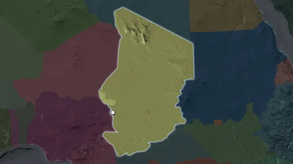 Выделенный Район Чада Столичной Точкой Обесцвеченной Карте Окрестностей Цветная Карта — стоковое фото