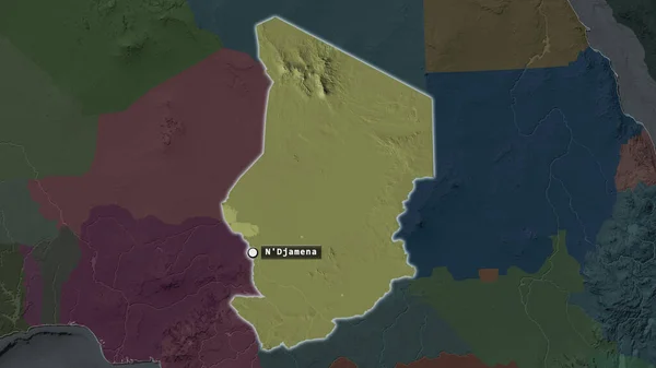 Zone Surlignée Tchad Avec Point Capital Une Étiquette Sur Carte — Photo