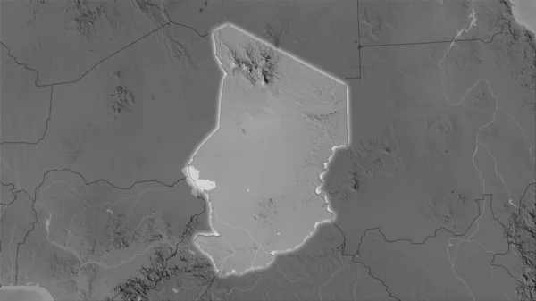 Área Chad Mapa Elevación Escala Grises Proyección Estereográfica Composición Cruda — Foto de Stock