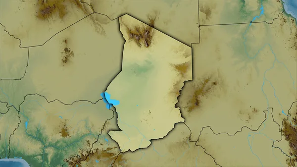 Čadská Plocha Topografické Reliéfní Mapě Stereografické Projekci Hrubé Složení Rastrových — Stock fotografie