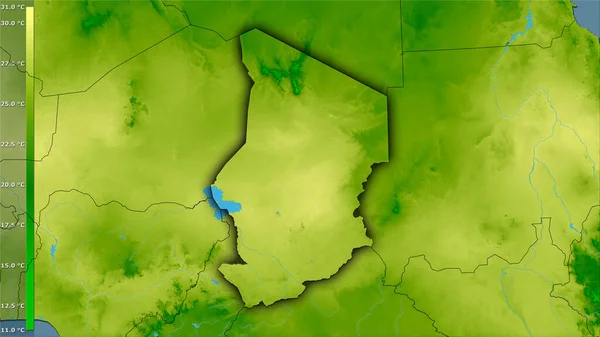 Середньорічна Температура Районі Чаду Стереографічній Проекції Легендою Сира Композиція Растрових — стокове фото