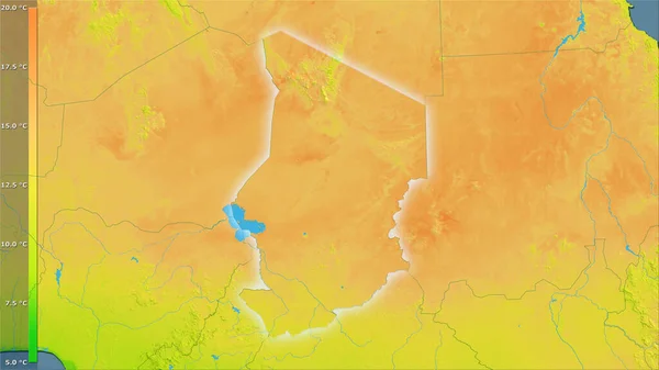 Efsanevi Stereografik Projeksiyonda Çad Bölgesindeki Ortalama Diurnal Sıcaklık Değişkeni Işık — Stok fotoğraf