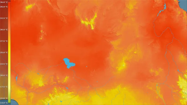 Efsanevi Stereografik Projeksiyonda Chad Bölgesinin Sıcak Çeyreğinin Ortalama Sıcaklığı Raster — Stok fotoğraf