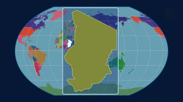 Zoomed Widok Czadu Zarys Linii Perspektywy Wobec Globalnej Mapy Projekcji — Zdjęcie stockowe