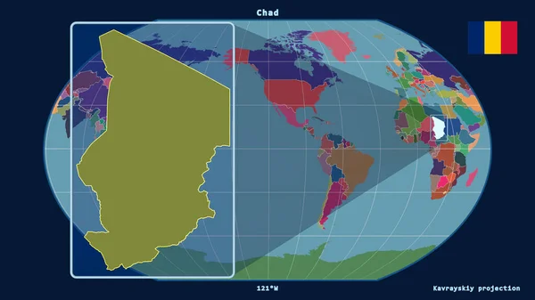 Zoomed View Chad Outline Perspective Lines Global Map Kavrayskiy Projection — Stock Photo, Image