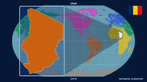 Vista Ampliada Del Esquema Chad Con Líneas Perspectiva Contra Mapa — Foto de Stock